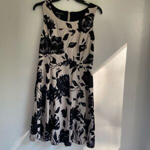 INC Cream and Black Floral Pleated dress